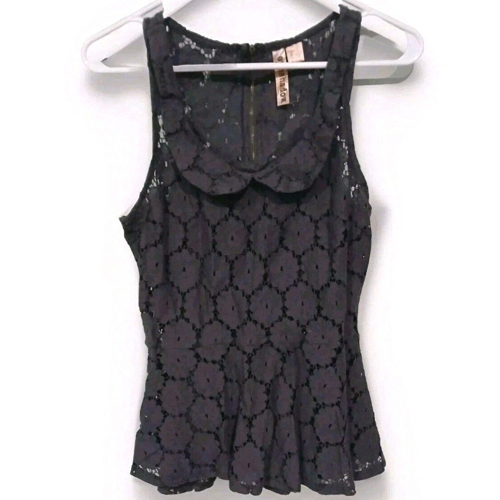 Womens Black Lace Tank Top Large Sleeveless Sheer Gothic Festival Zipper